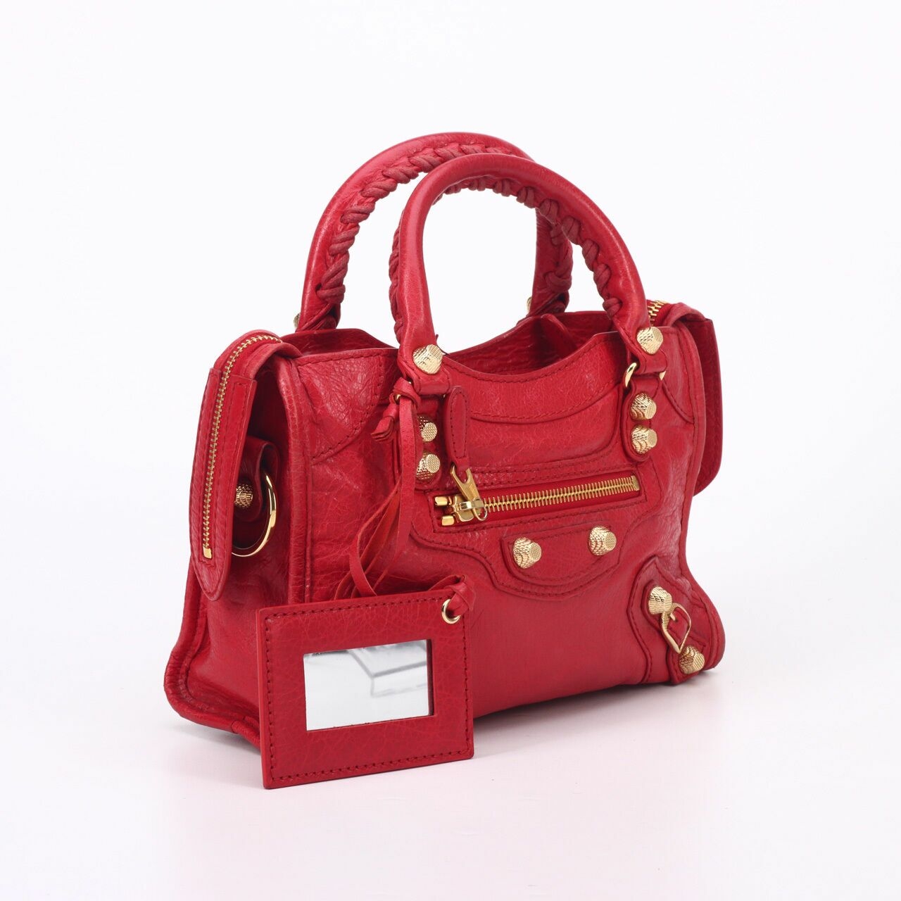 Balenciaga Rouge Cardinal Lambskin Leather Giant 12 Red Motorcycle Mini City Satchel Bag