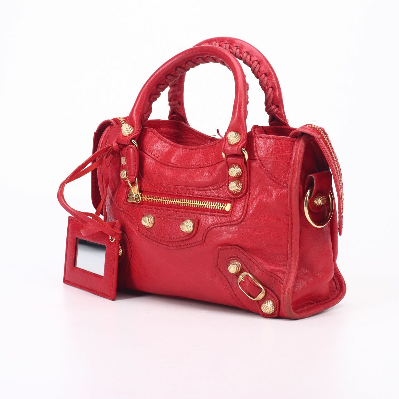 Balenciaga Rouge Cardinal Lambskin Leather Giant 12 Red Motorcycle Mini City Satchel Bag