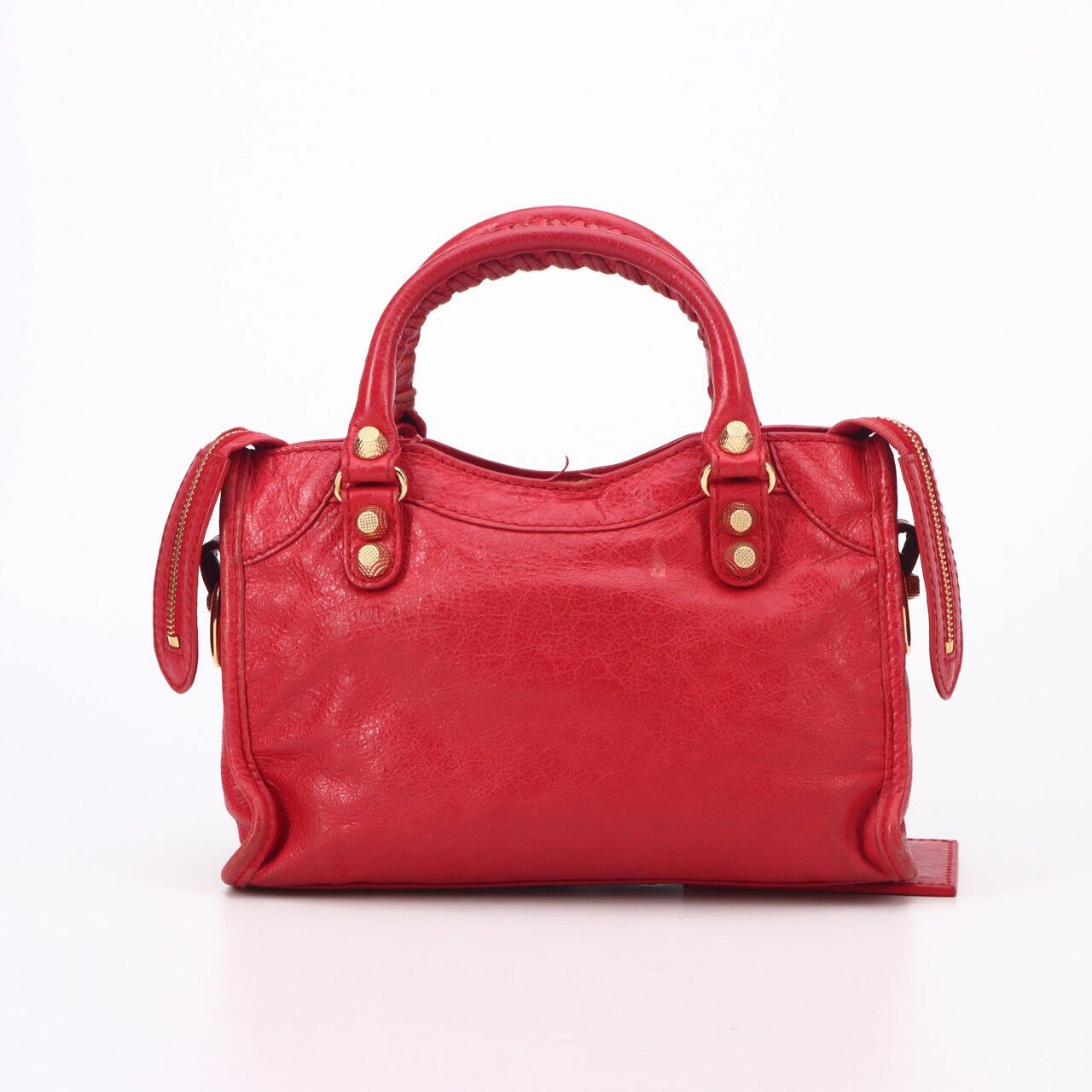 Balenciaga Rouge Cardinal Lambskin Leather Giant 12 Red Motorcycle Mini City Satchel Bag