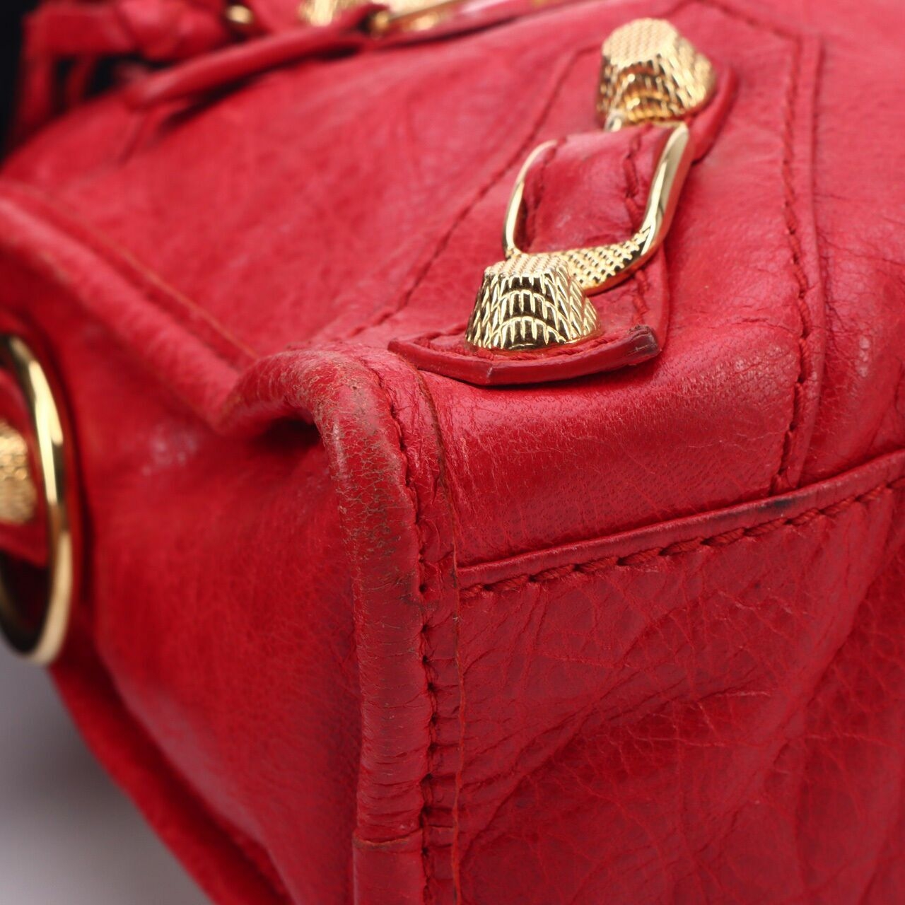 Balenciaga Rouge Cardinal Lambskin Leather Giant 12 Red Motorcycle Mini City Satchel Bag