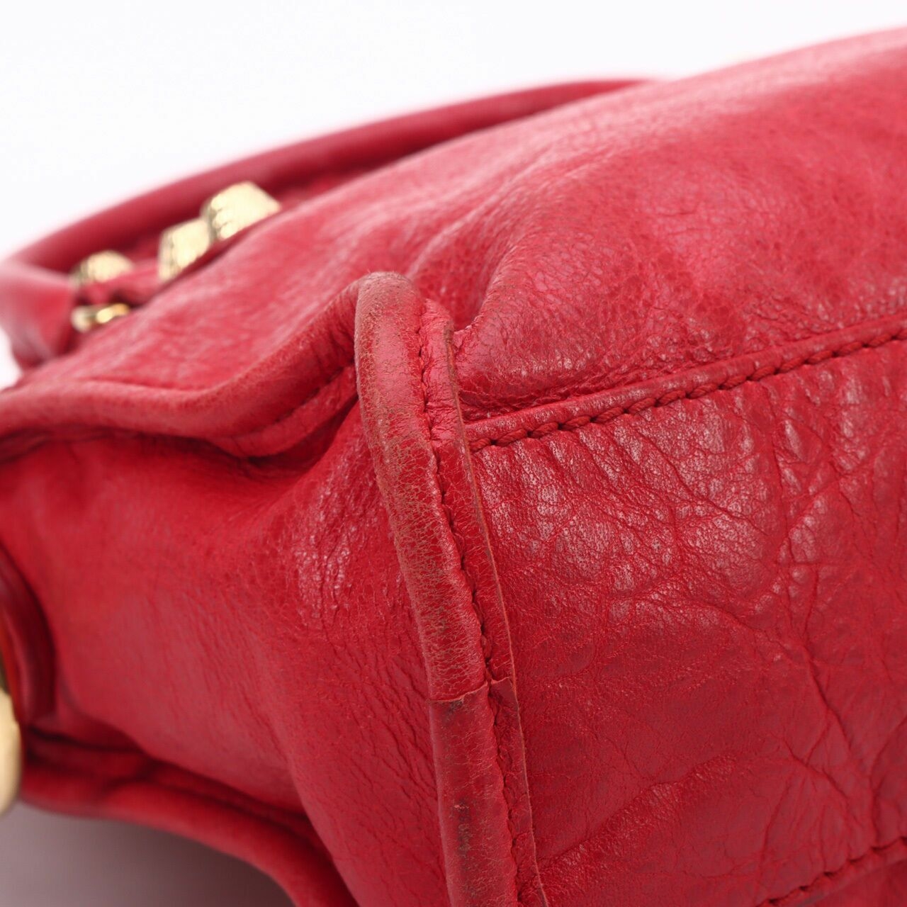 Balenciaga Rouge Cardinal Lambskin Leather Giant 12 Red Motorcycle Mini City Satchel Bag