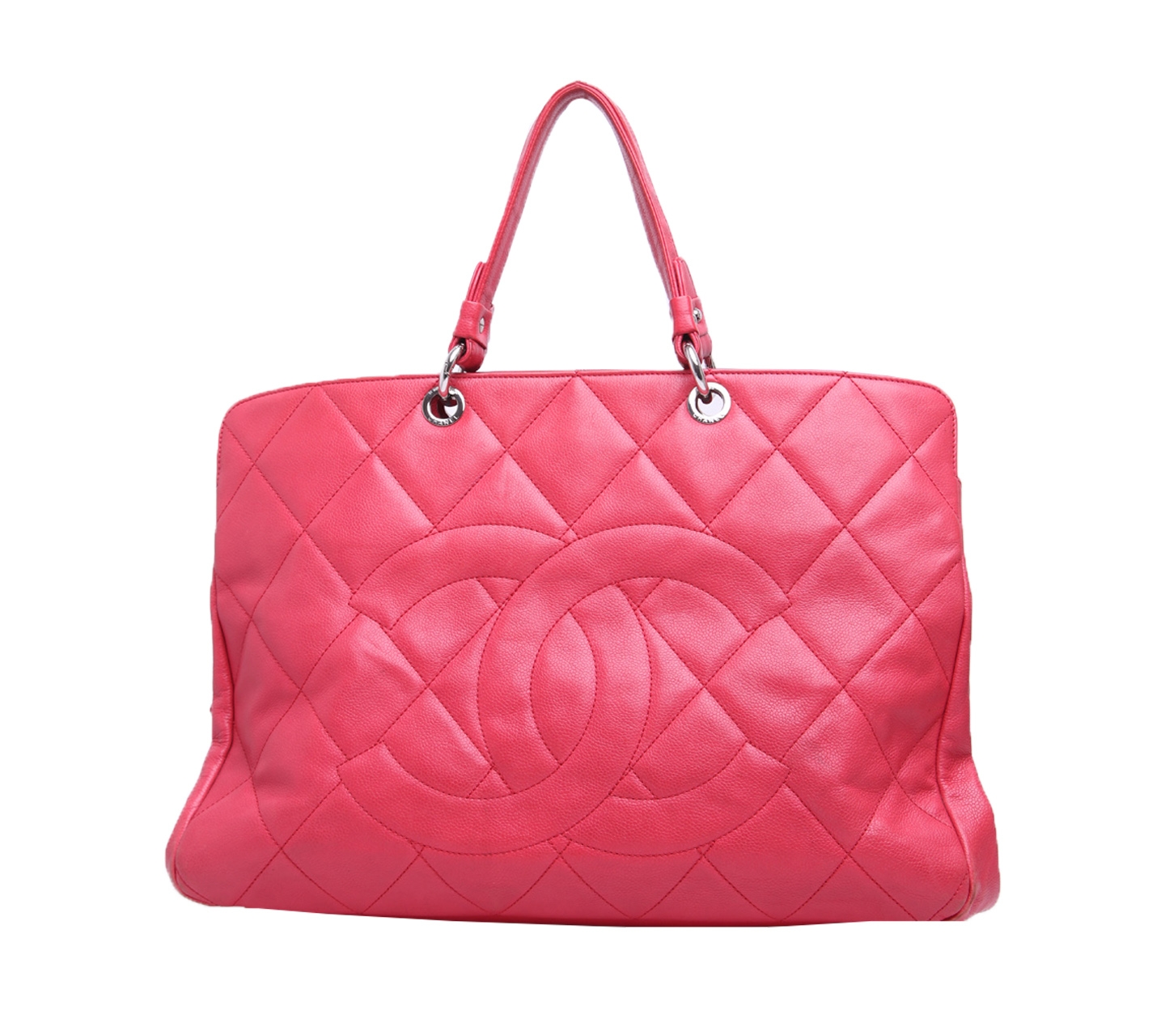 Chanel Red Quilted Caviar Leather CC Tote Bag