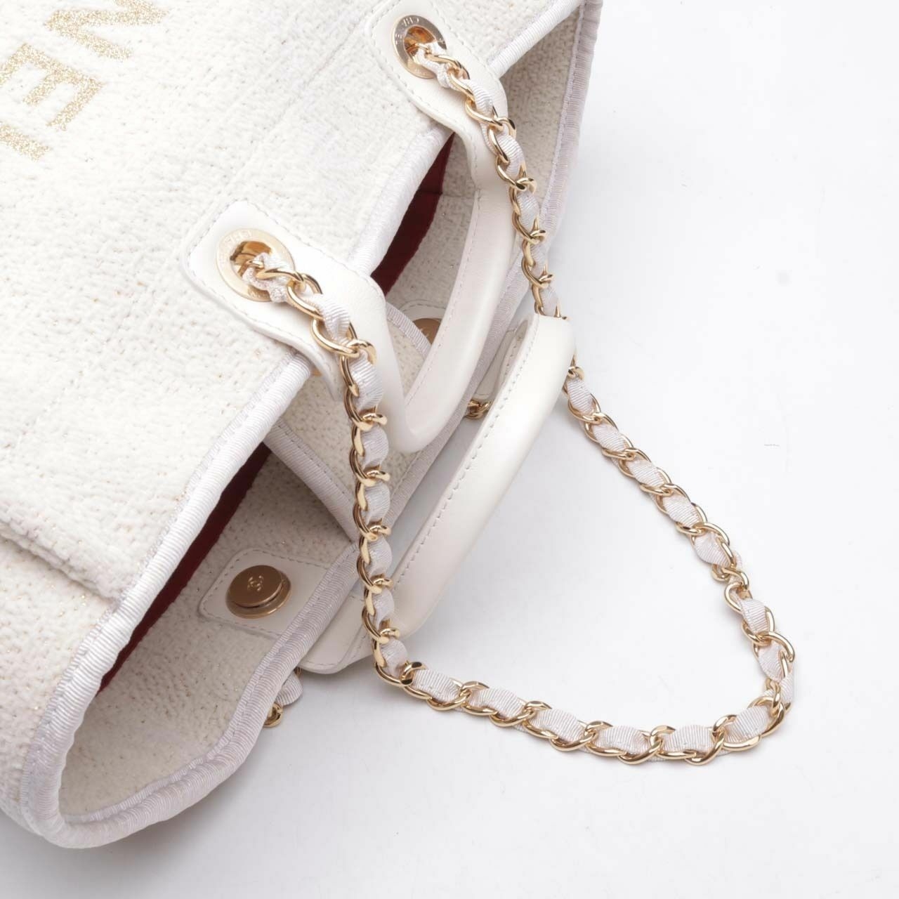  Chanel Deauville Canvas Gold-tone White Tote Bag