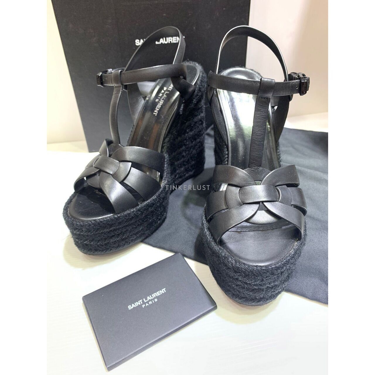 Saint Laurent Tribute All Black Espadrille Wedges