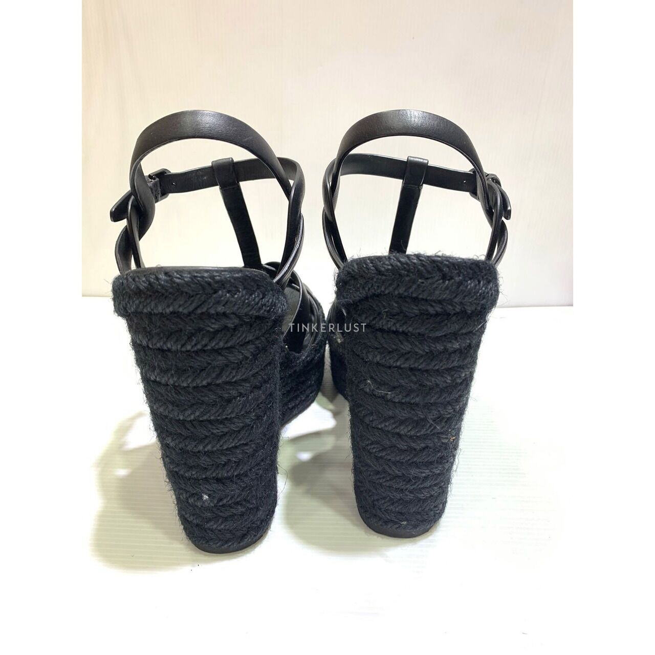 Saint Laurent Tribute All Black Espadrille Wedges