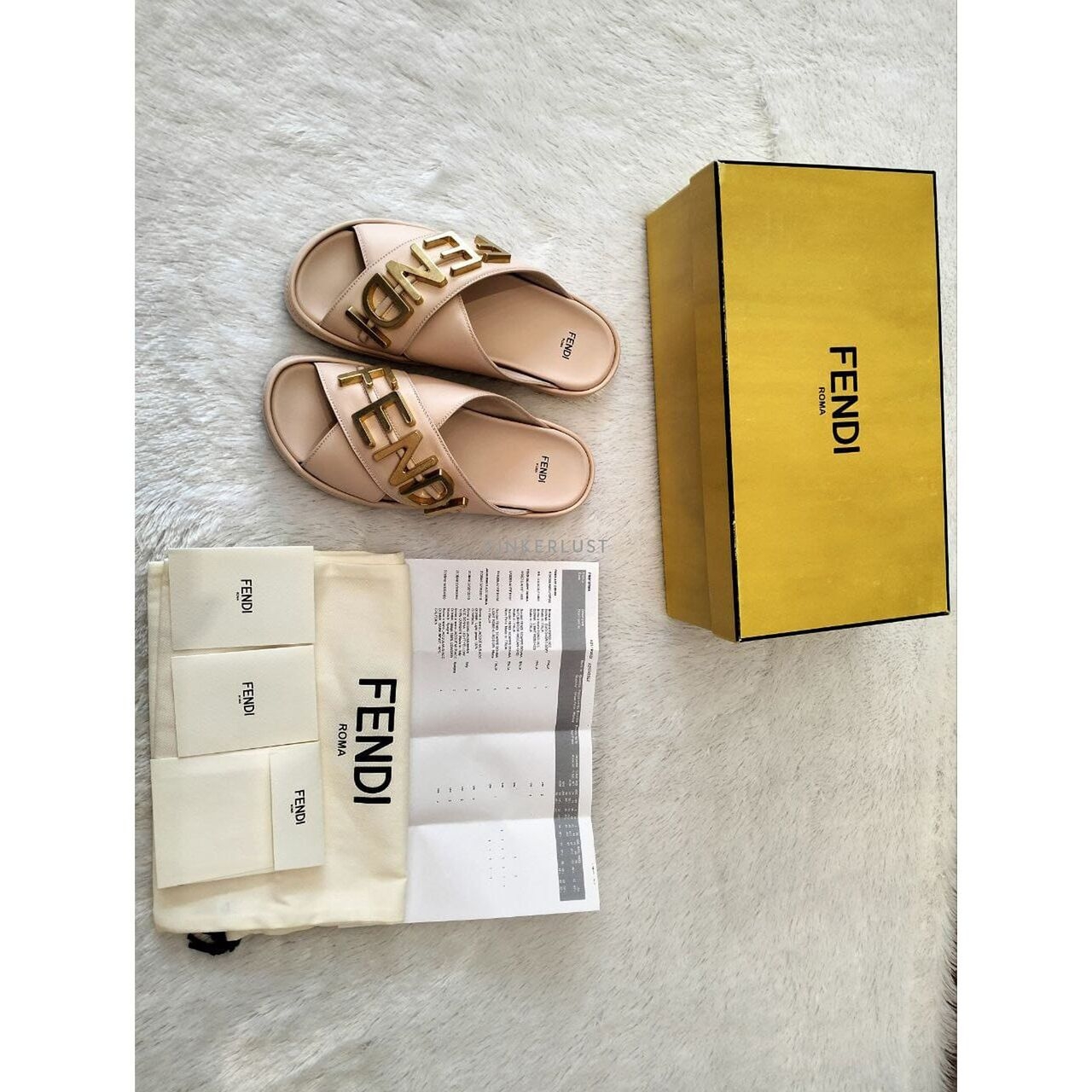 Fendi Leather In Rose GHW Slide Sandal