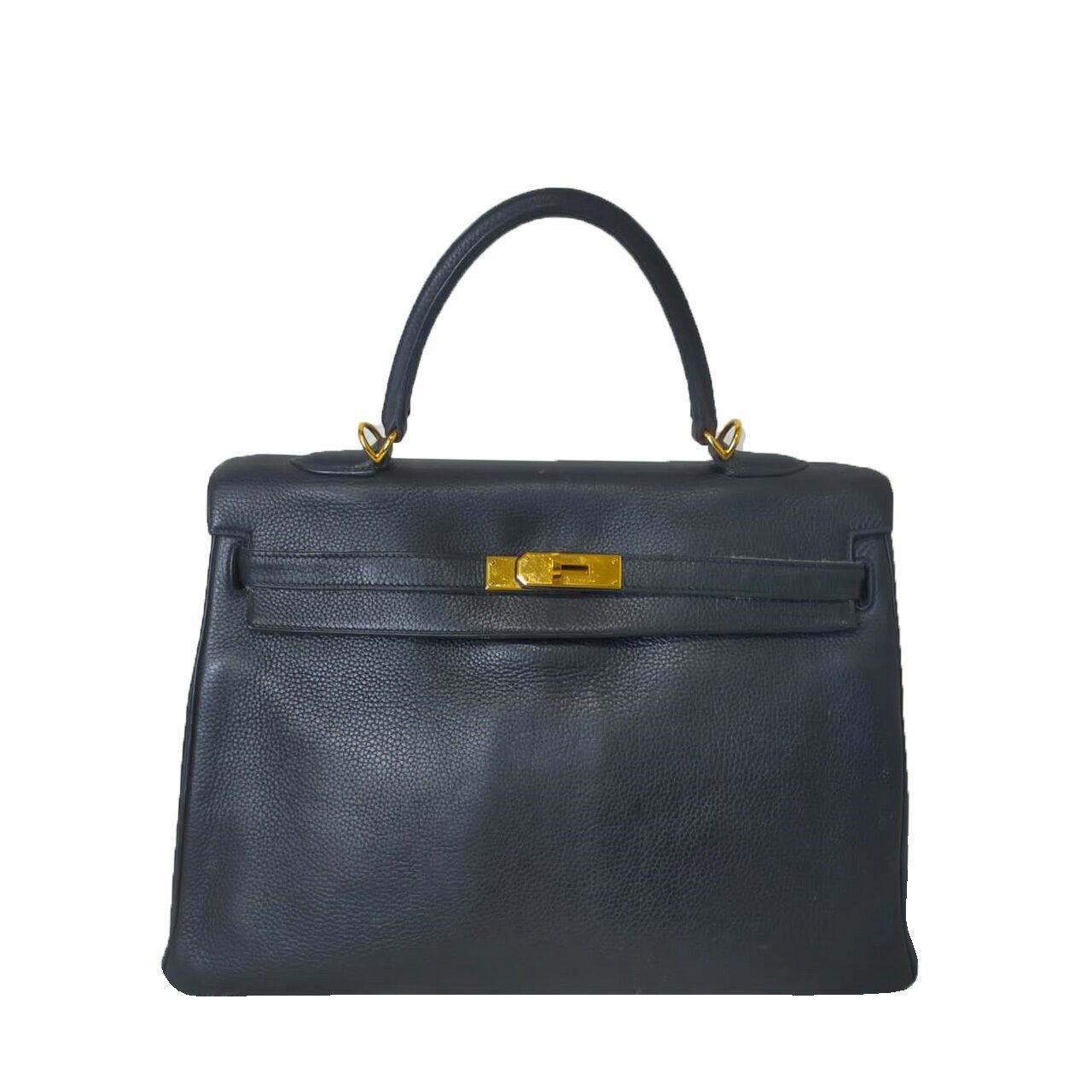 Hermes Kelly 35 Black Clemence GHW #K Satchel