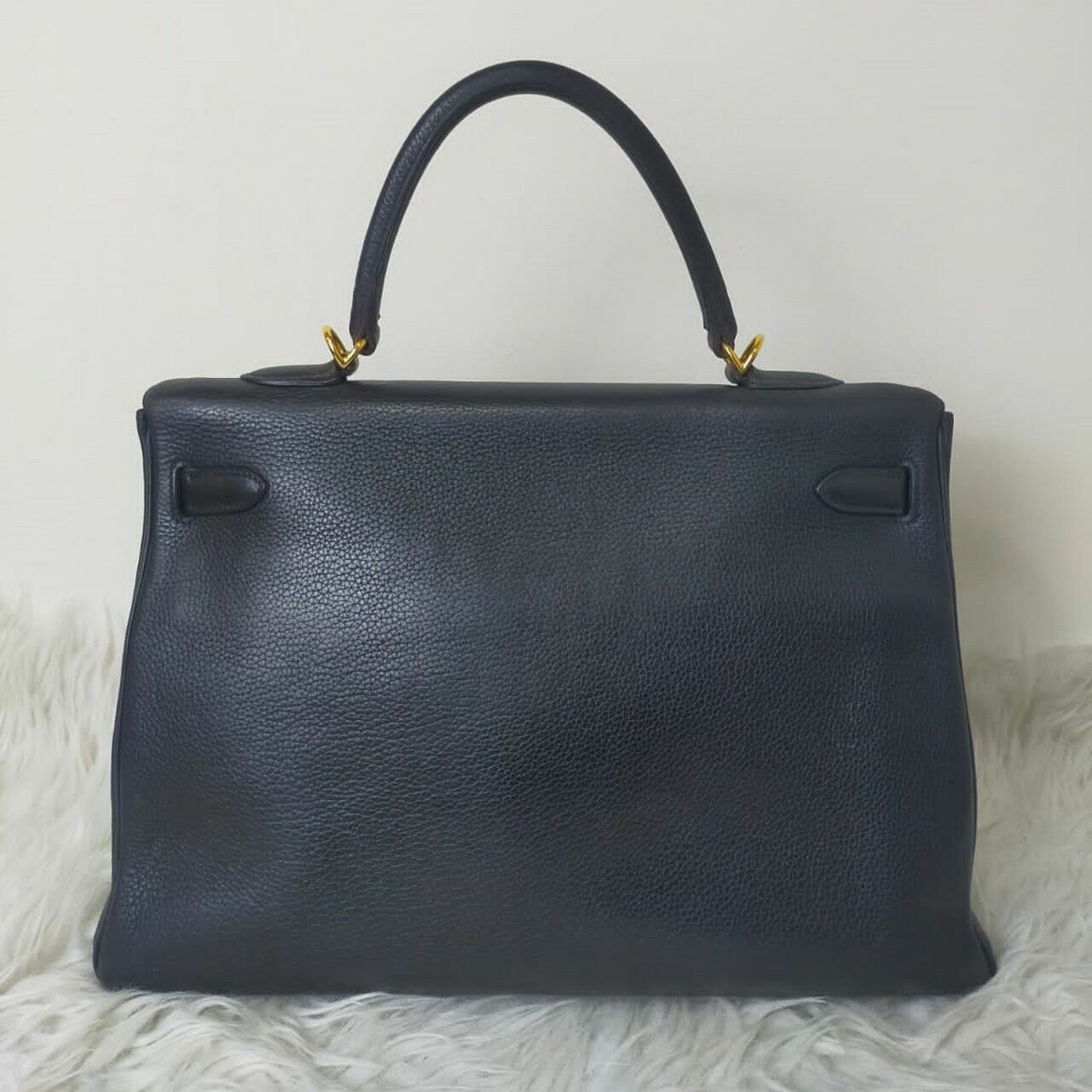 Hermes Kelly 35 Black Clemence GHW #K Satchel