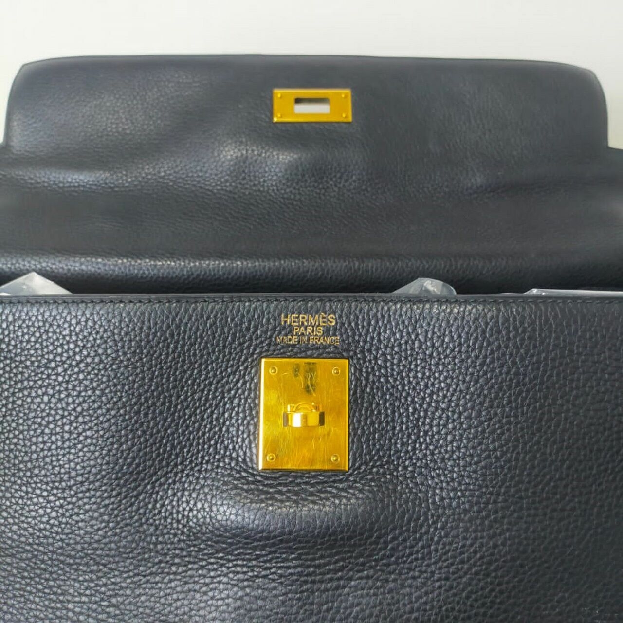 Hermes Kelly 35 Black Clemence GHW #K Satchel