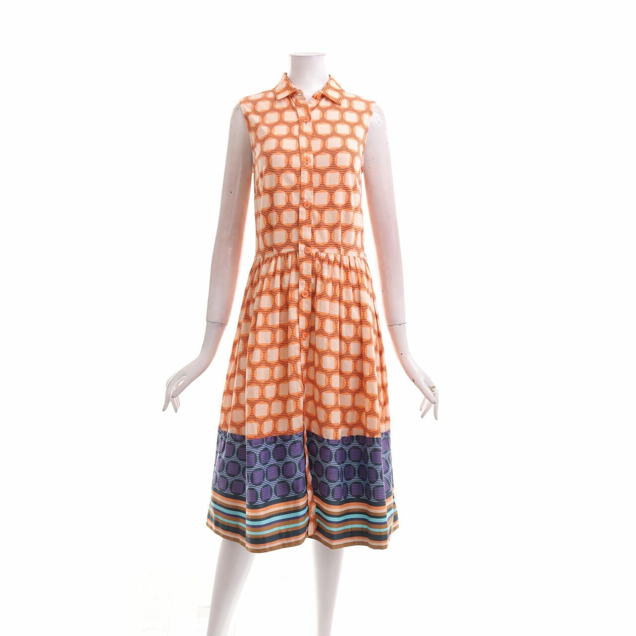 Mango Orange Patterned Midi Dress