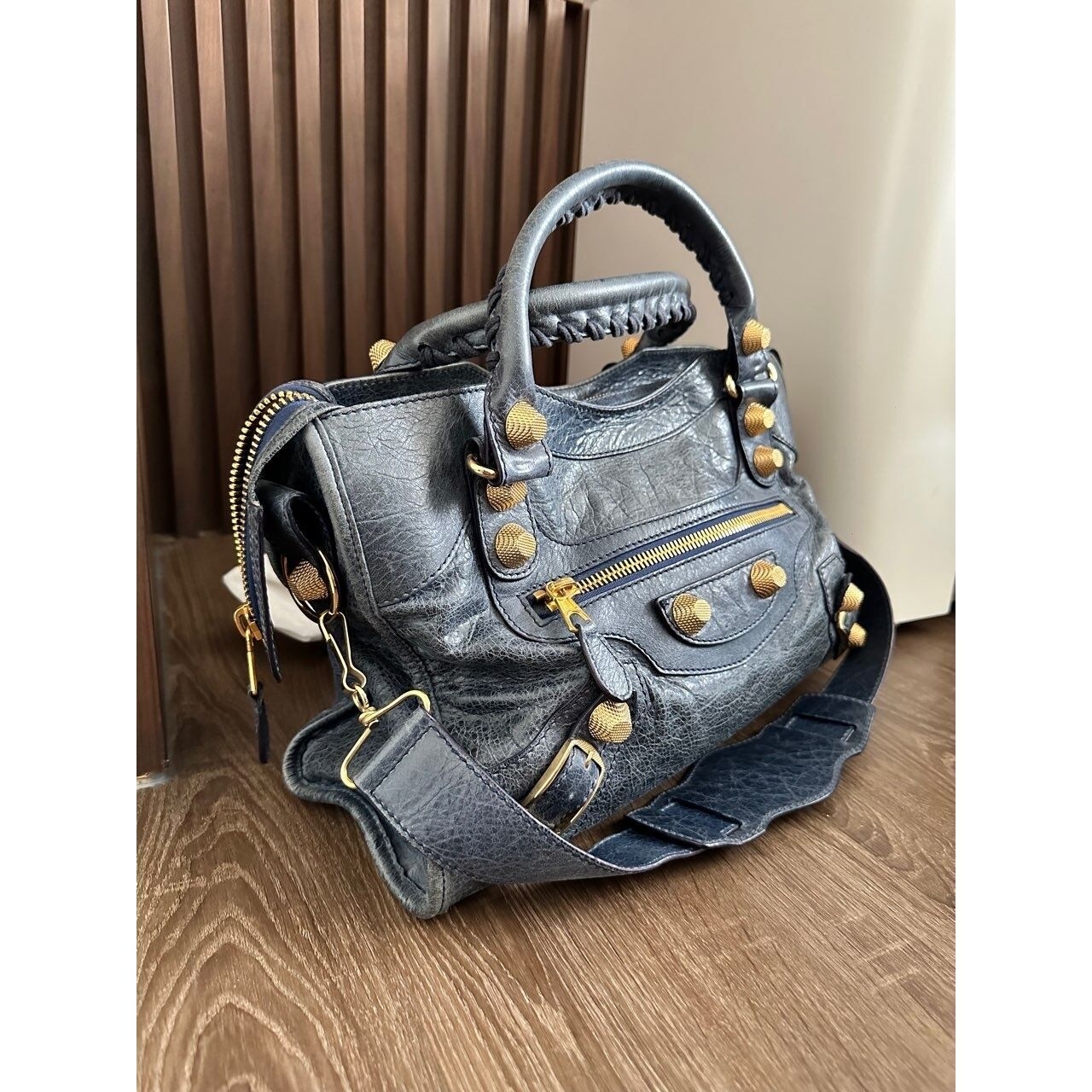 Balenciaga City Gold GHW Blue Handbag