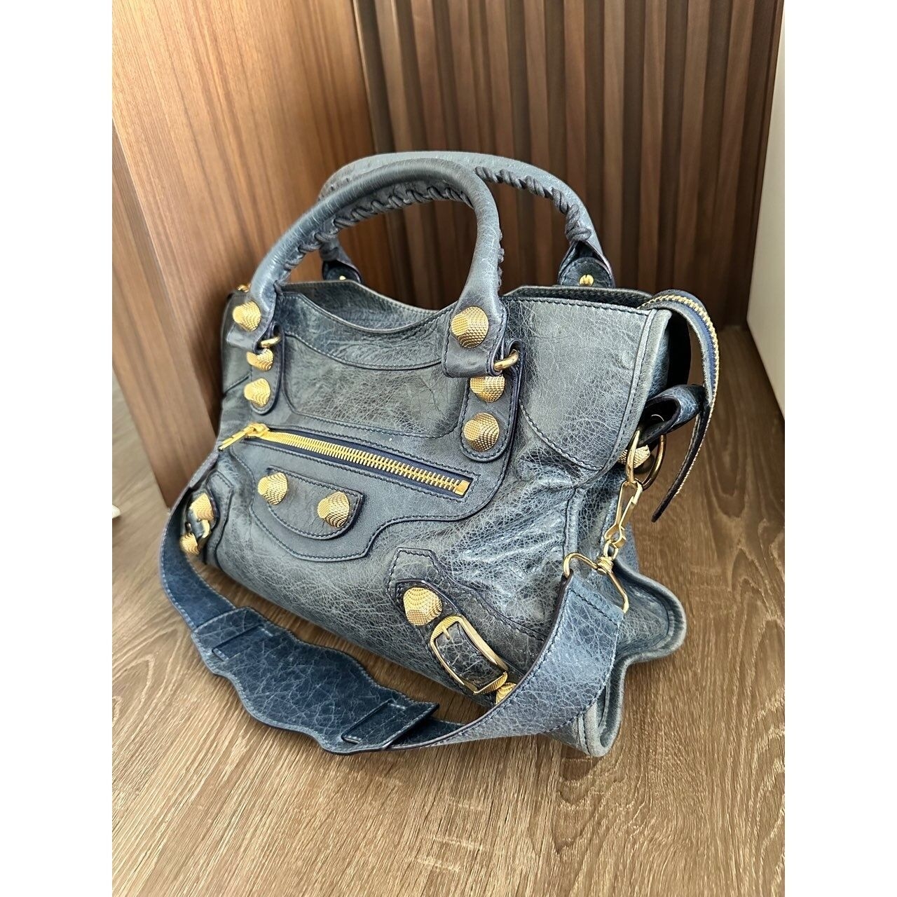 Balenciaga City Gold GHW Blue Handbag