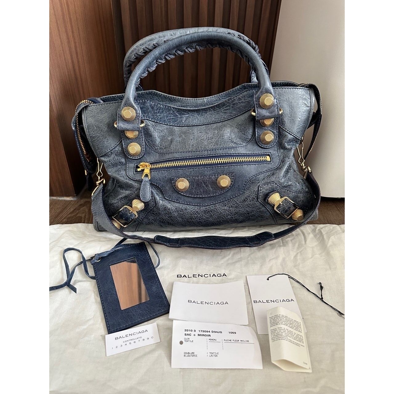 Balenciaga City Gold GHW Blue Handbag