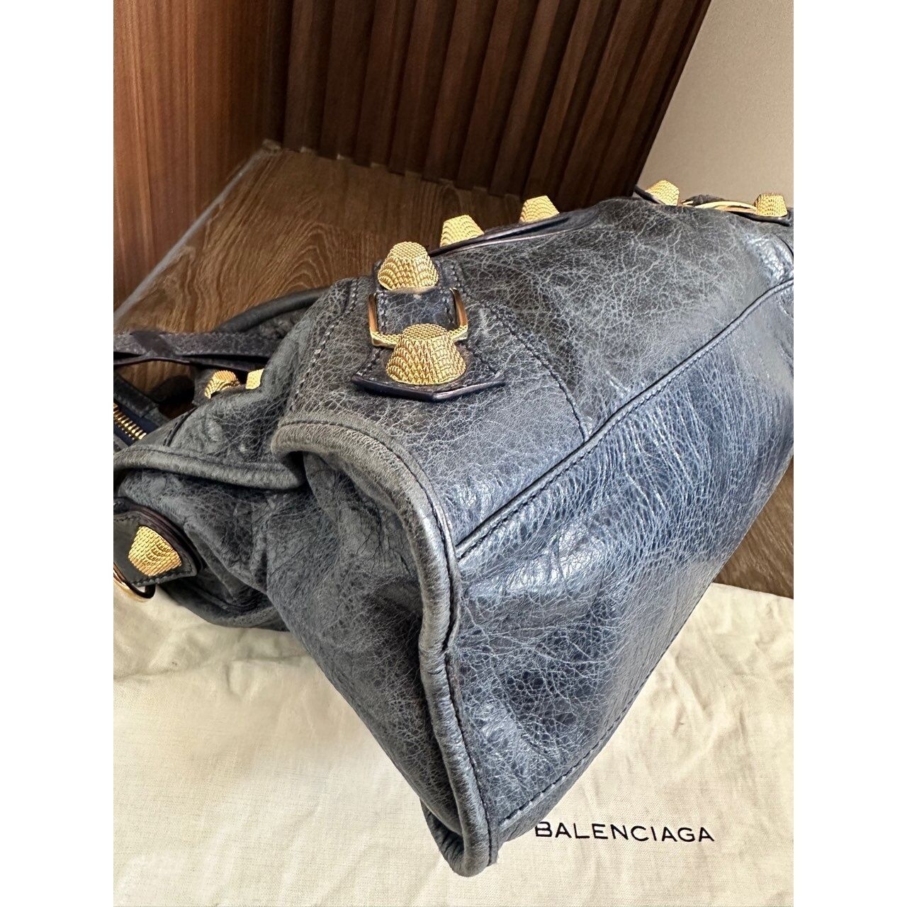 Balenciaga City Gold GHW Blue Handbag