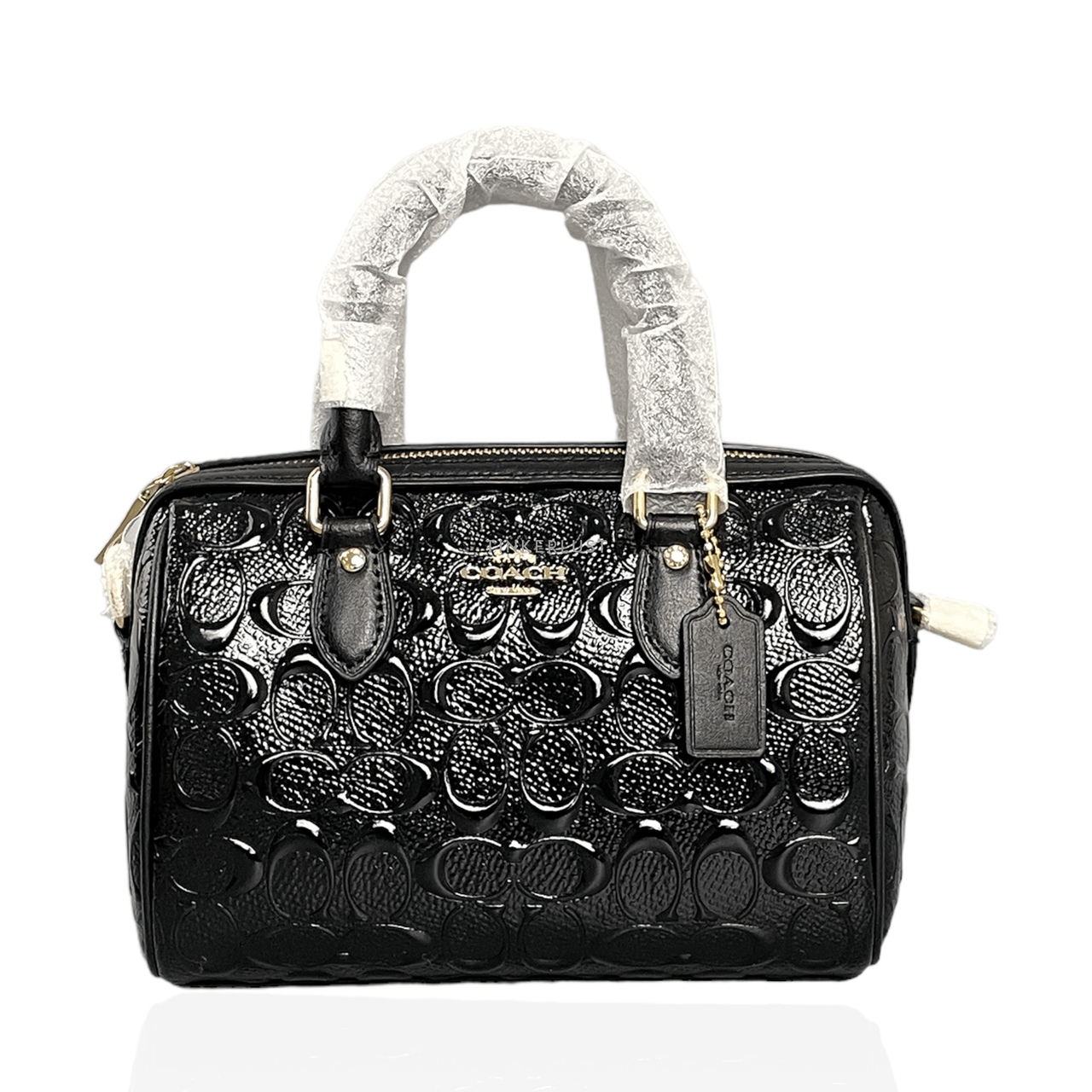 Coach Mini Rowan Black Monogram Patent Satchel