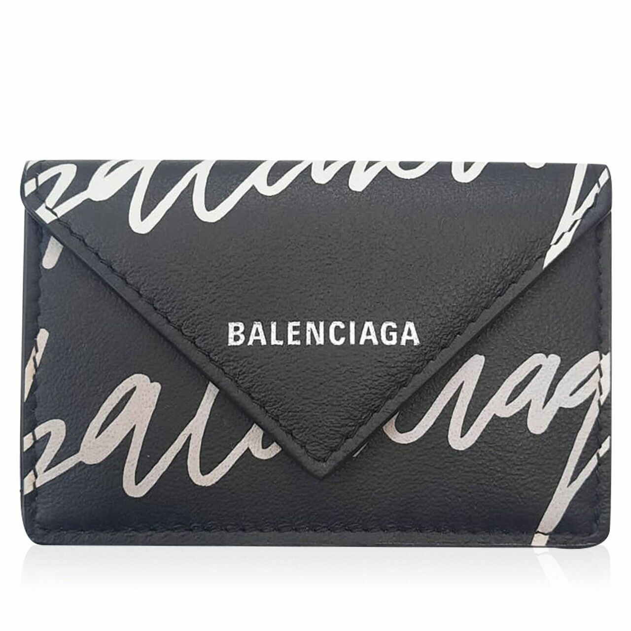 Balenciaga Mini Wallet Triple Folded Black Logo Signature