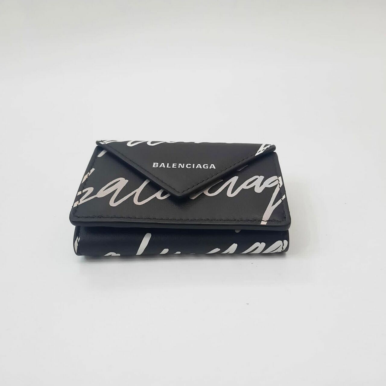 Balenciaga Mini Wallet Triple Folded Black Logo Signature