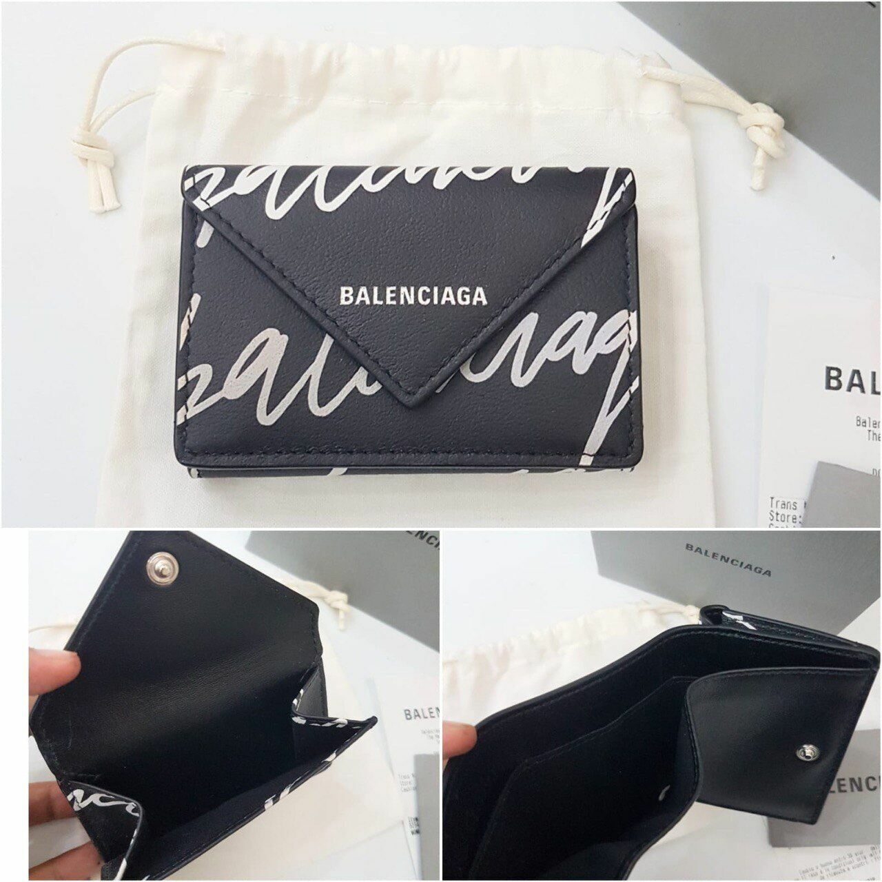 Balenciaga Mini Wallet Triple Folded Black Logo Signature