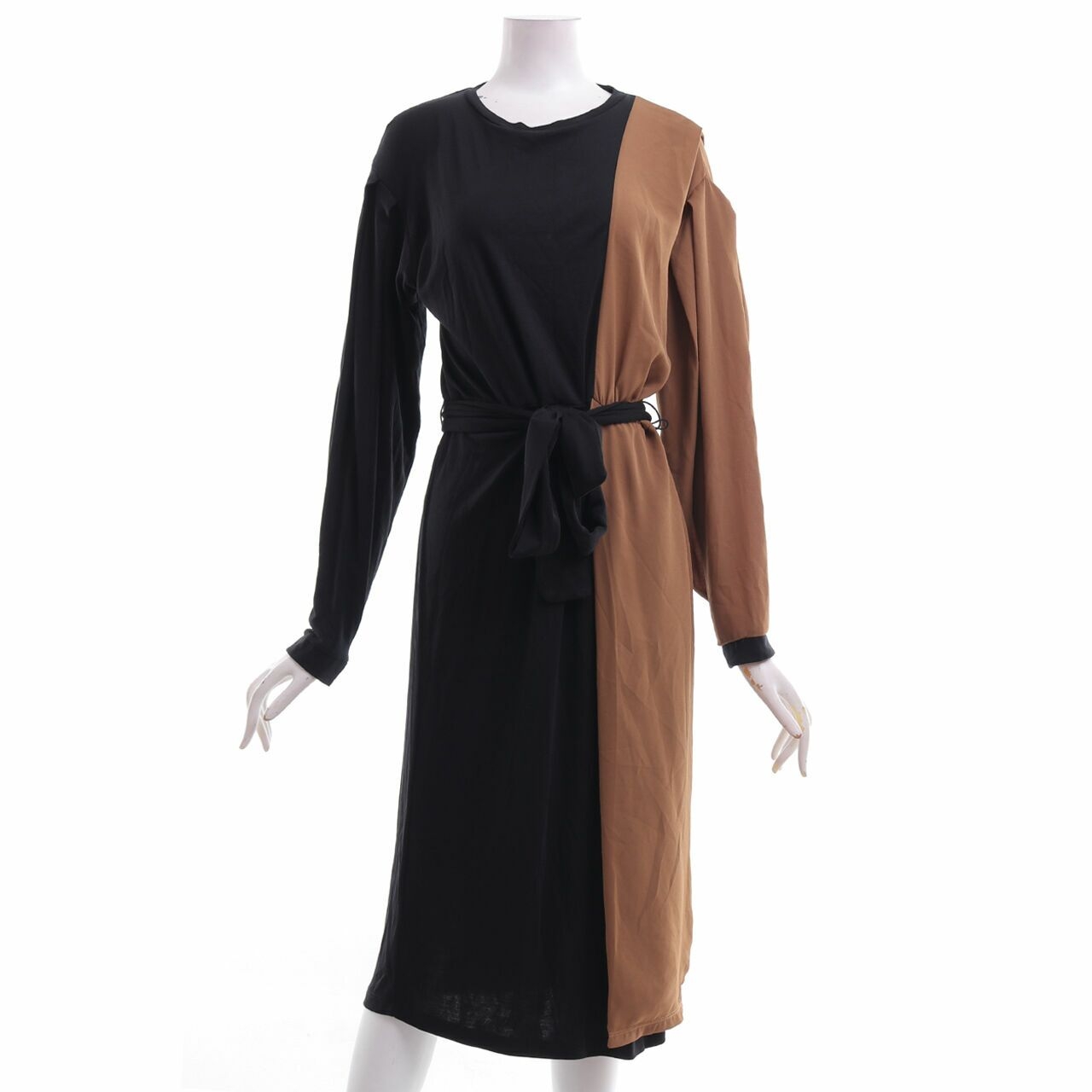 Zara Black & Brown Long Slit Midi Dress