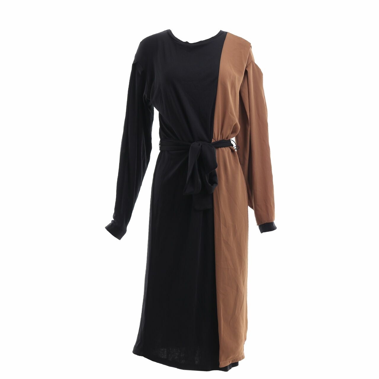 Zara Black & Brown Long Slit Midi Dress