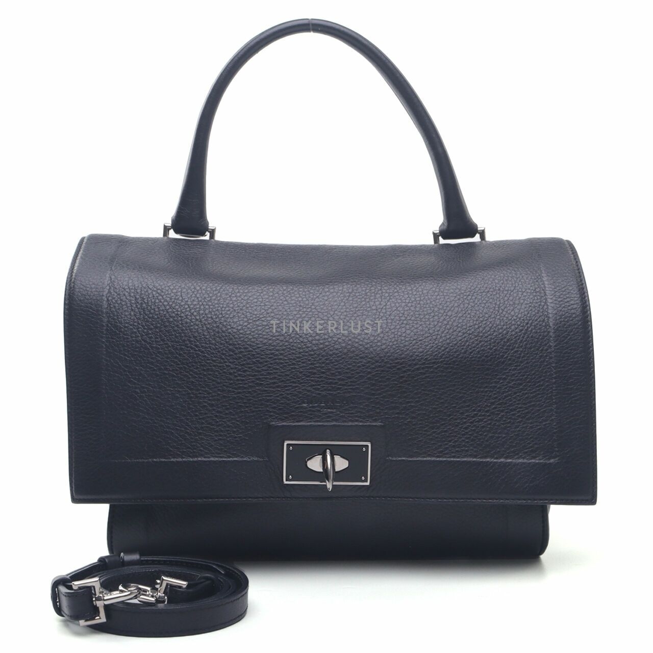 Givenchy Black Grained Calfskin Medium Shark Lock Satchel