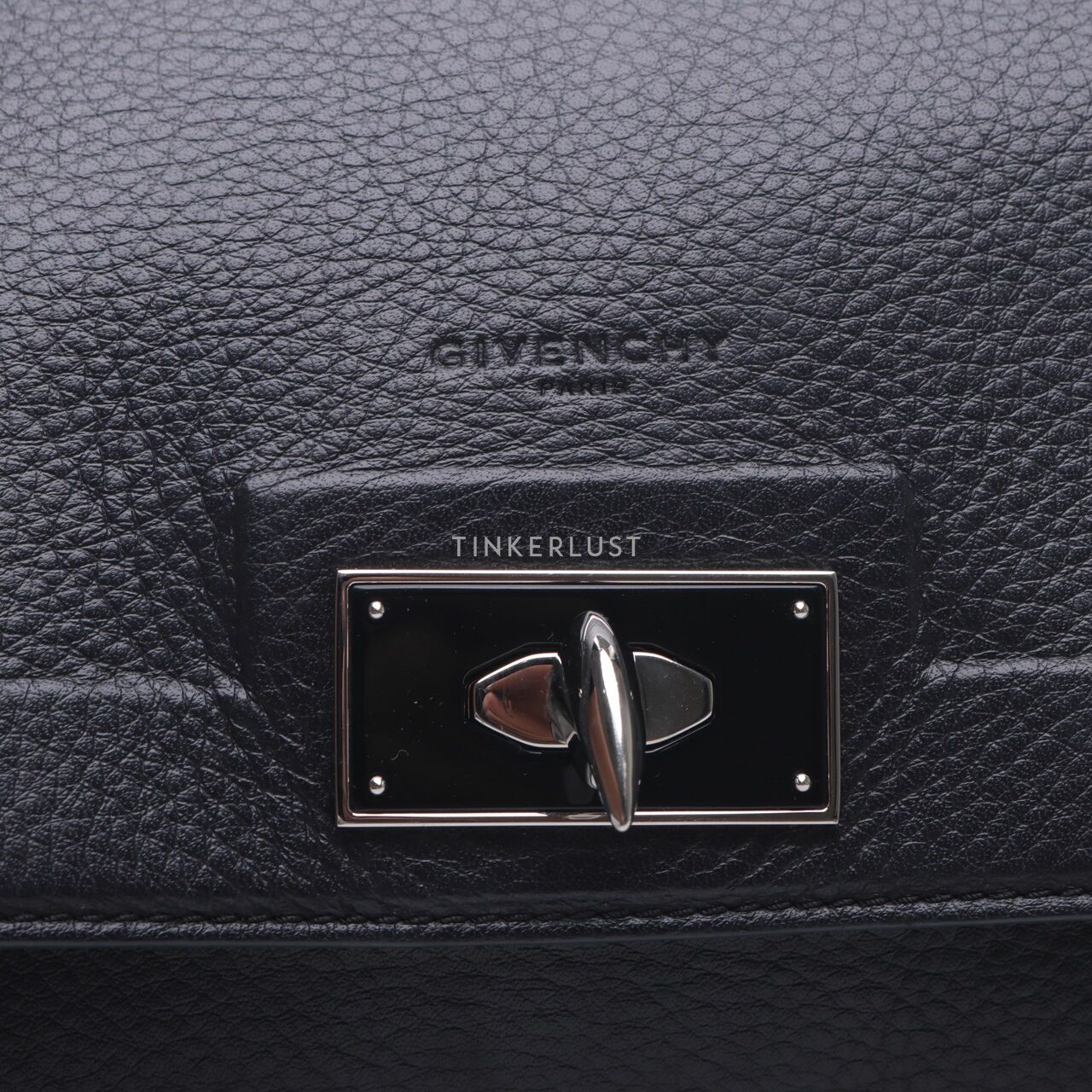 Givenchy Black Grained Calfskin Medium Shark Lock Satchel