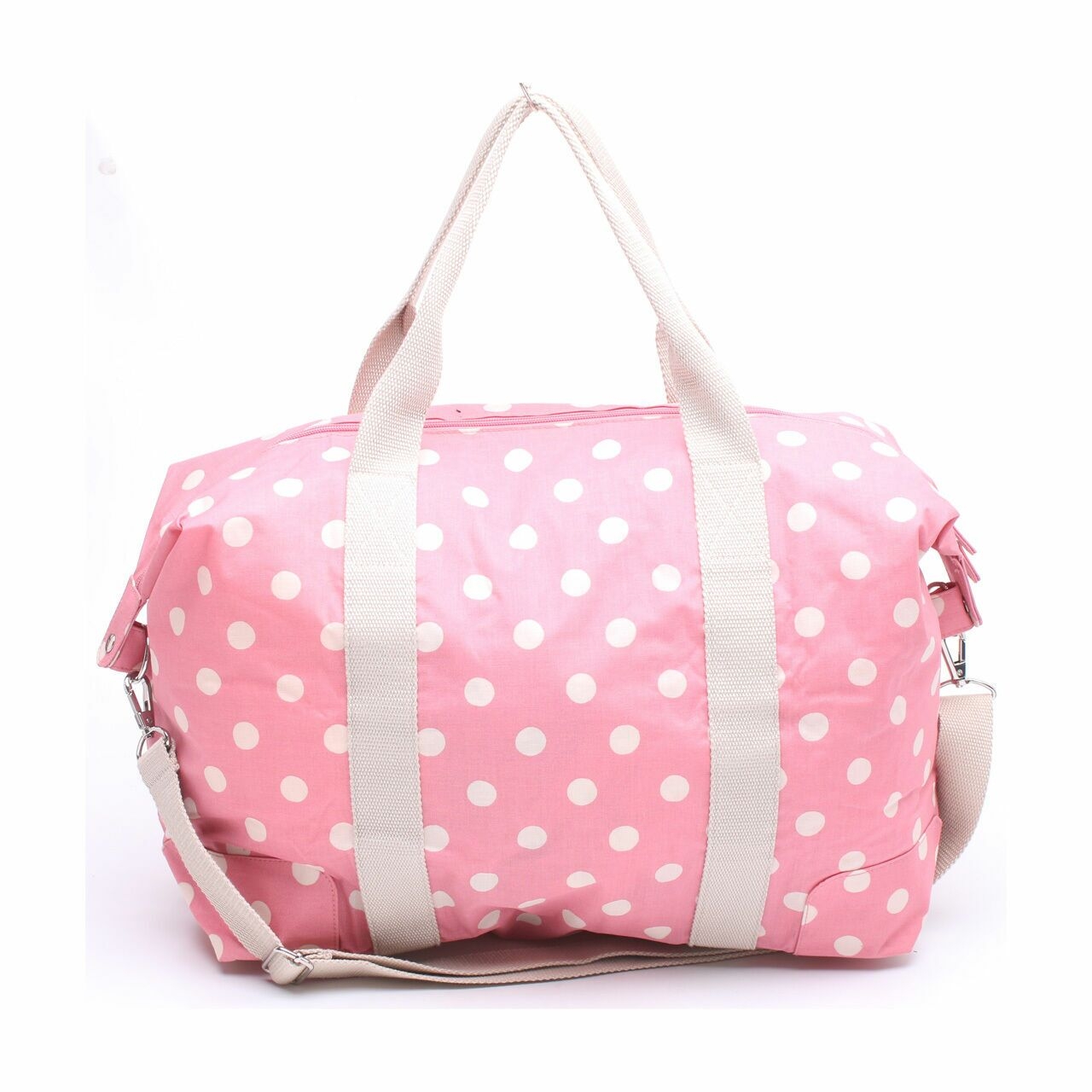 Cath Kidston Pink & Off White Polkadots Large Duffle Bag with long strap and pouch Tote Bag