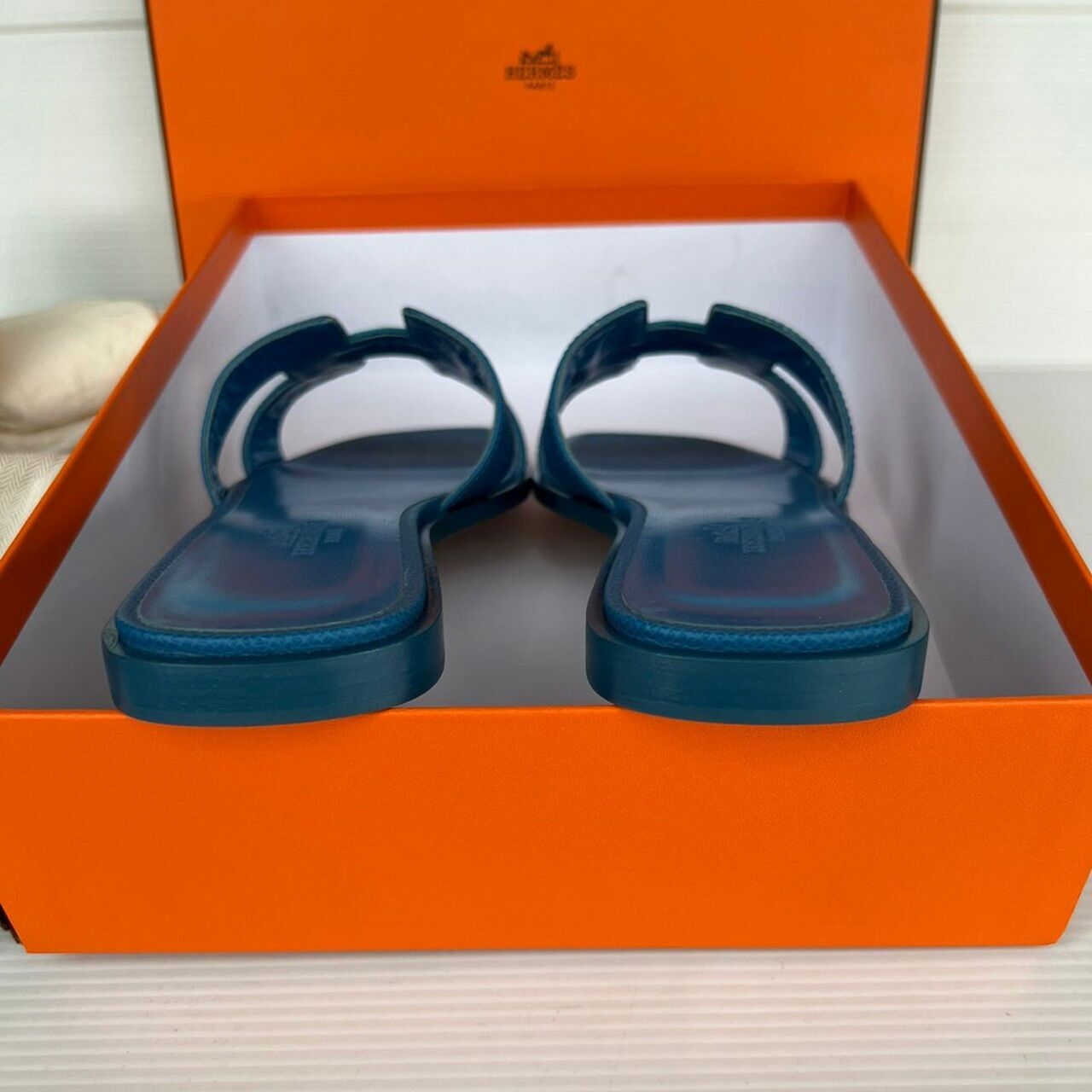 Hermes Oran Epsom Blue Sandals