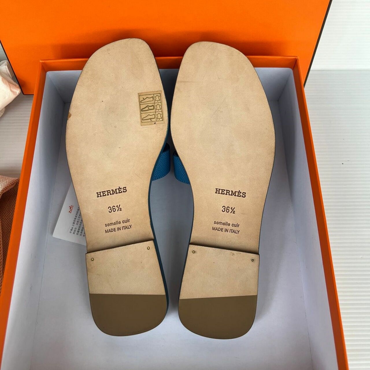 Hermes Oran Epsom Blue Sandals