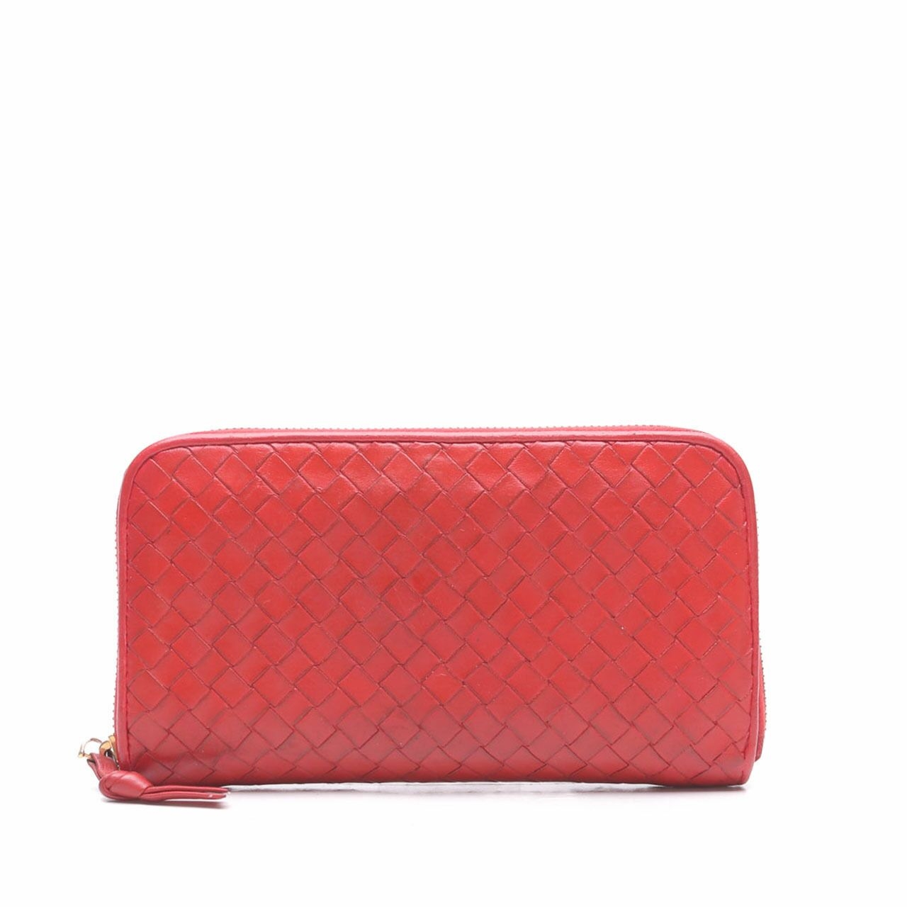 Bottega Veneta Red Round Long Zip Around Wallet