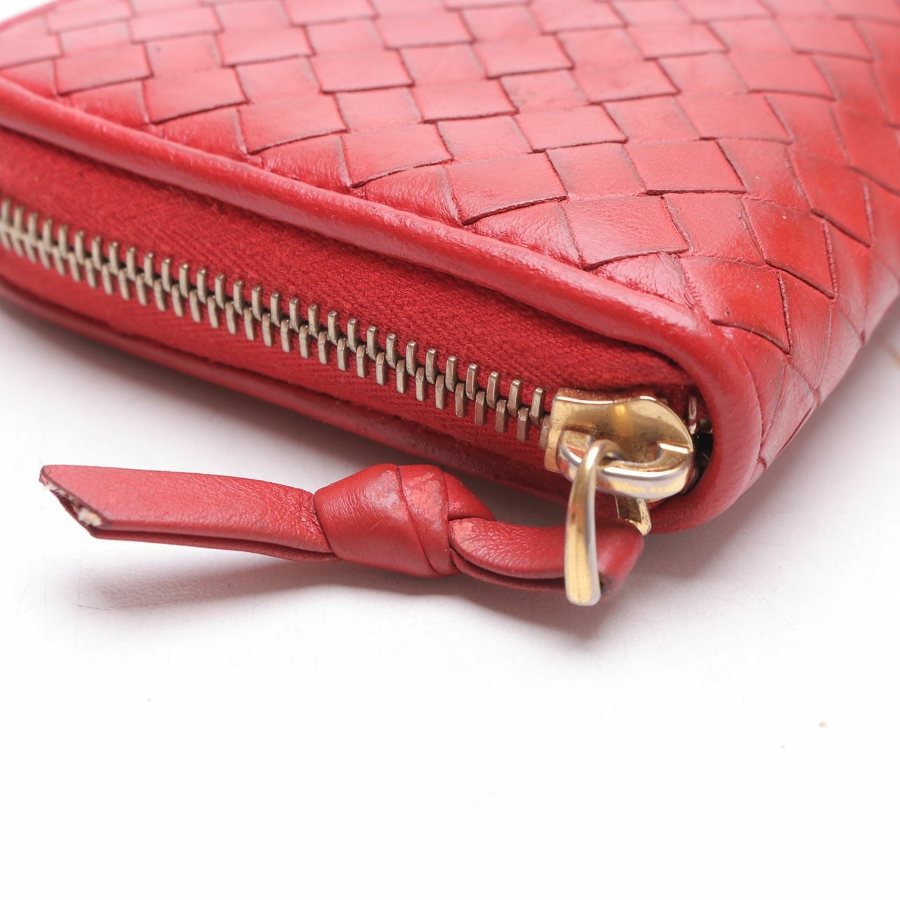 Bottega Veneta Red Round Long Zip Around Wallet