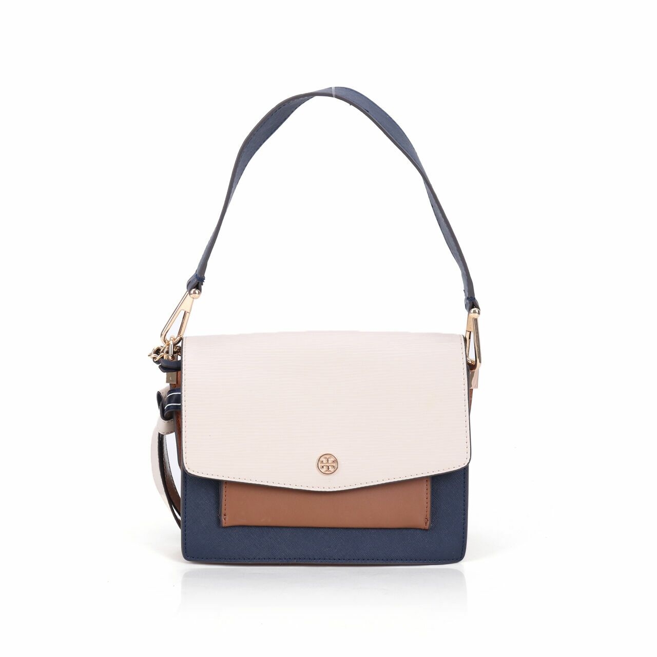 Tory Burch Off White/Navy/Brown Satchel Bag