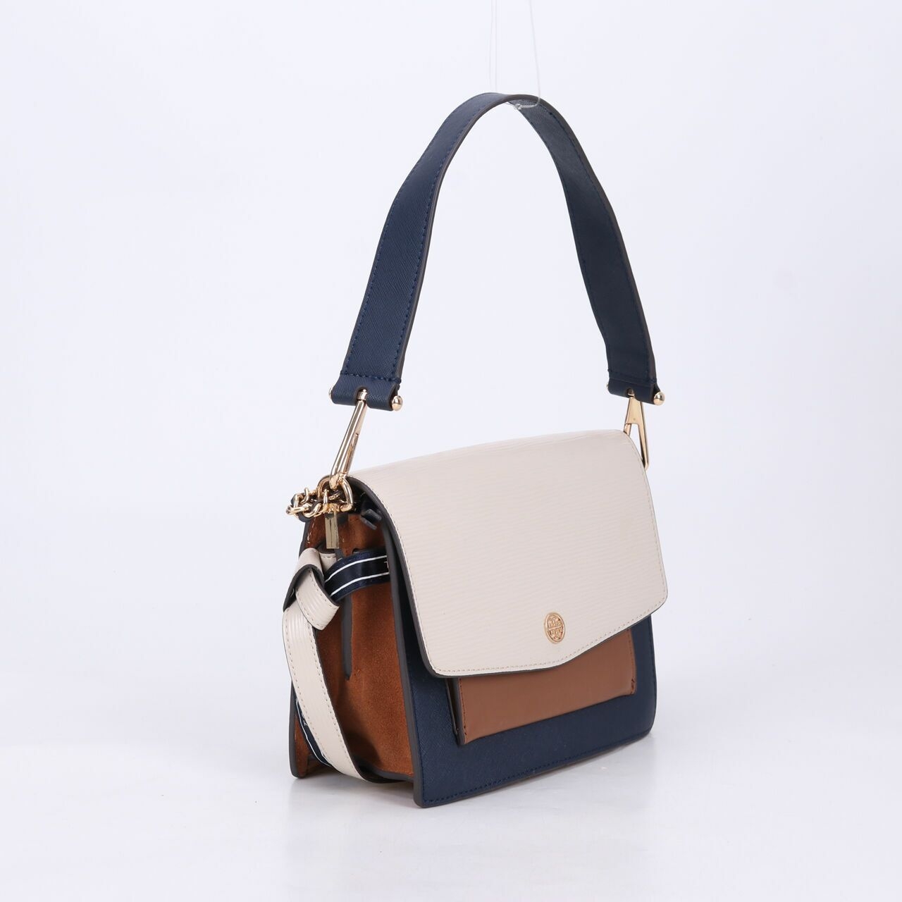 Tory Burch Off White/Navy/Brown Satchel Bag