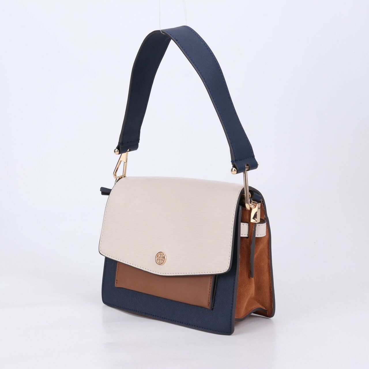 Tory Burch Off White/Navy/Brown Satchel Bag