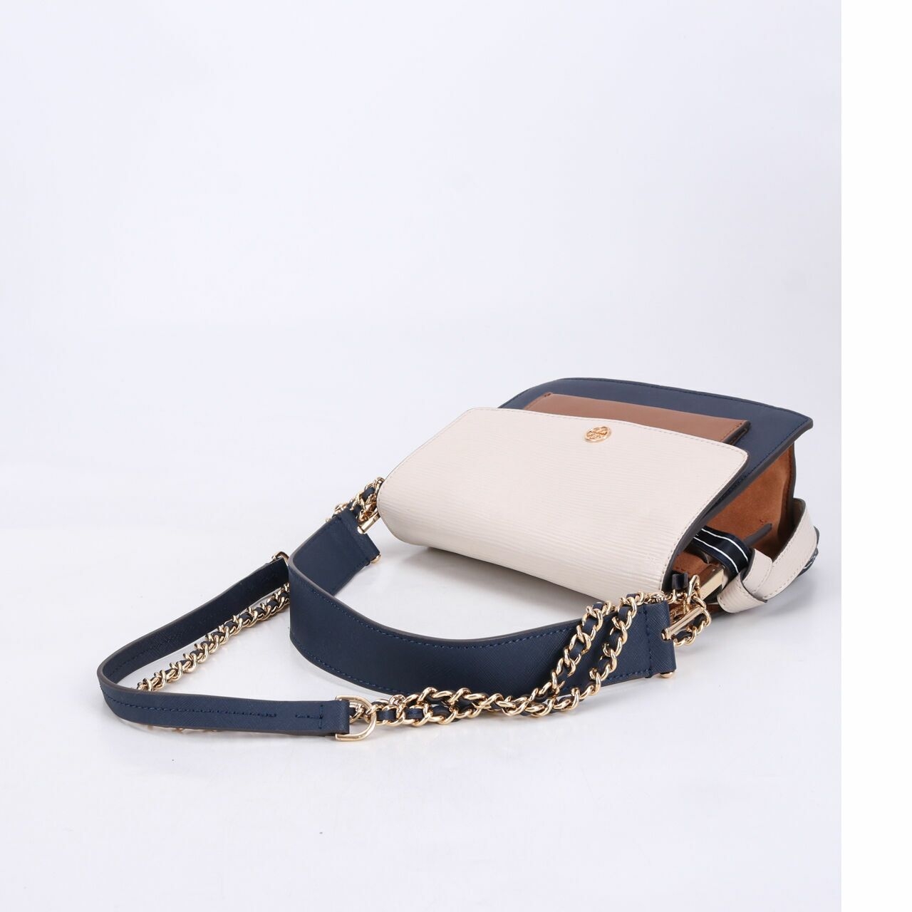 Tory Burch Off White/Navy/Brown Satchel Bag