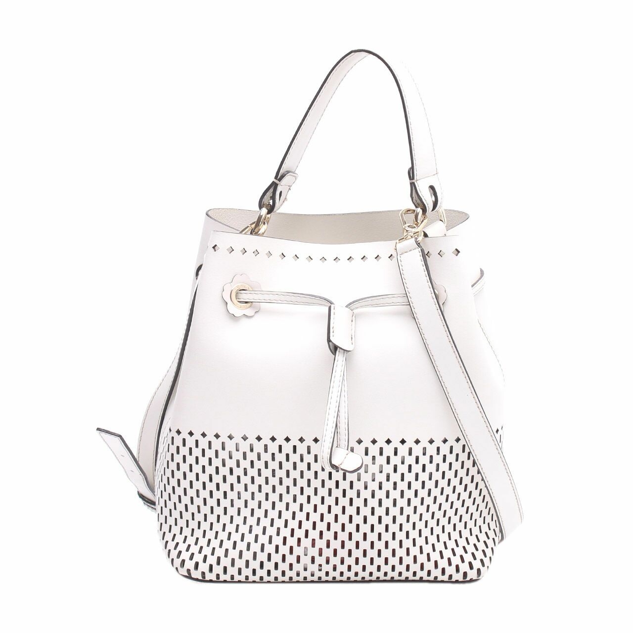 Furla Stacy Mini Laser Cut Off White Leather Bucket Satchel