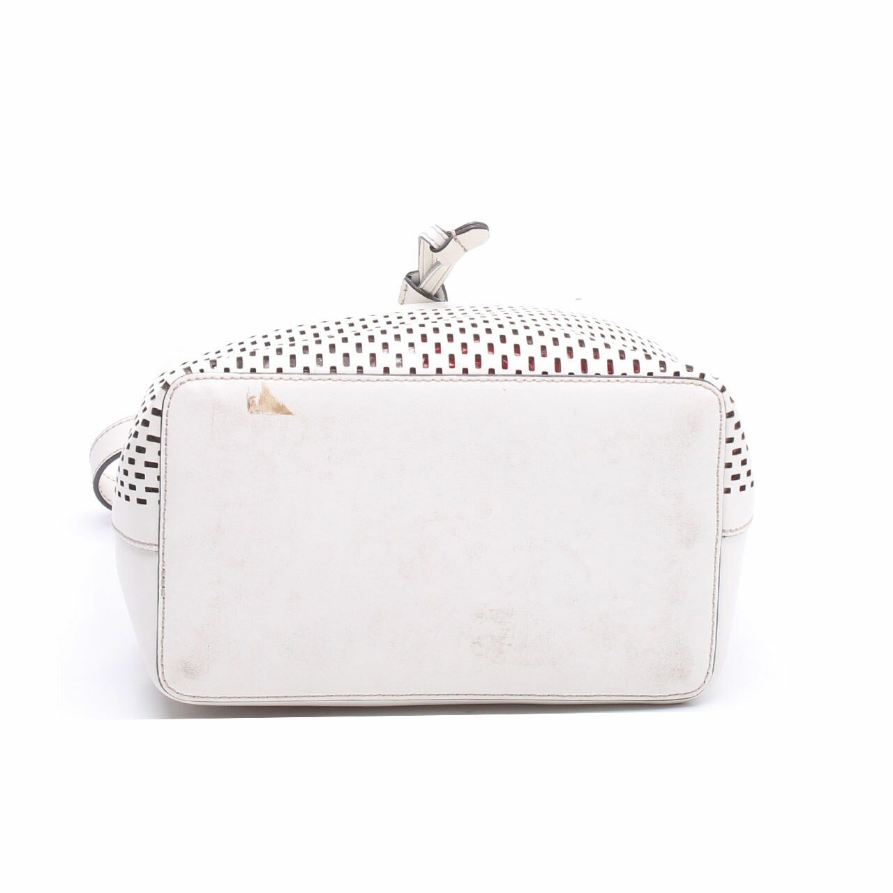 Furla Stacy Mini Laser Cut Off White Leather Bucket Satchel