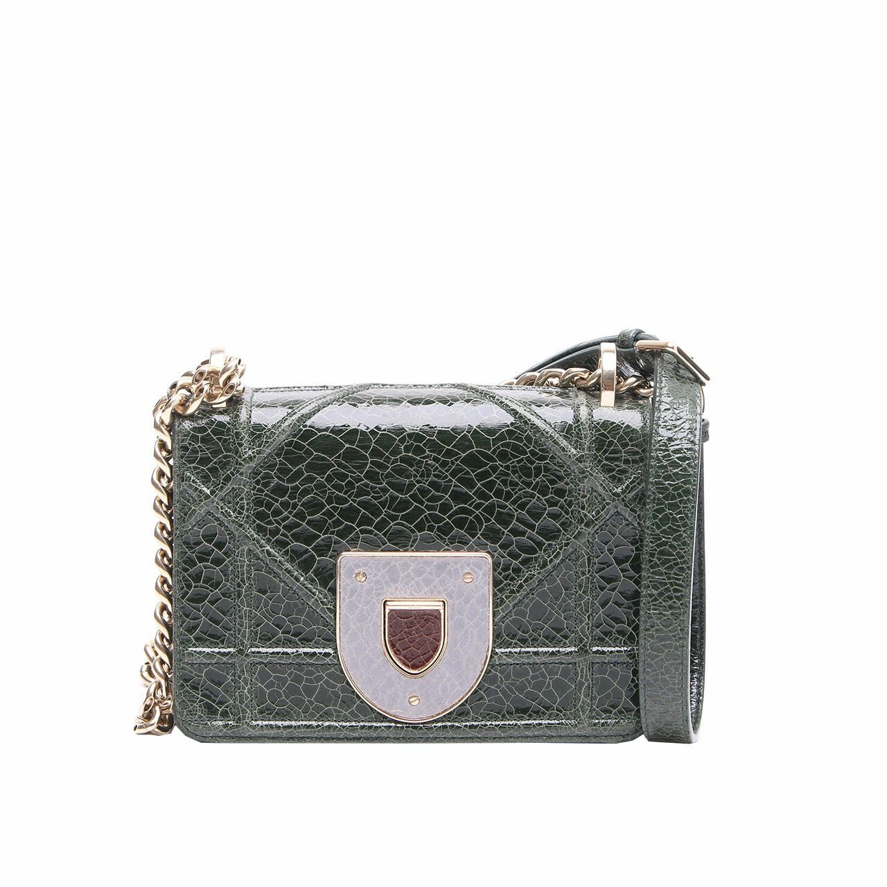 Christian Dior Diorama Small Dark Green Patent Leather Sling Bag