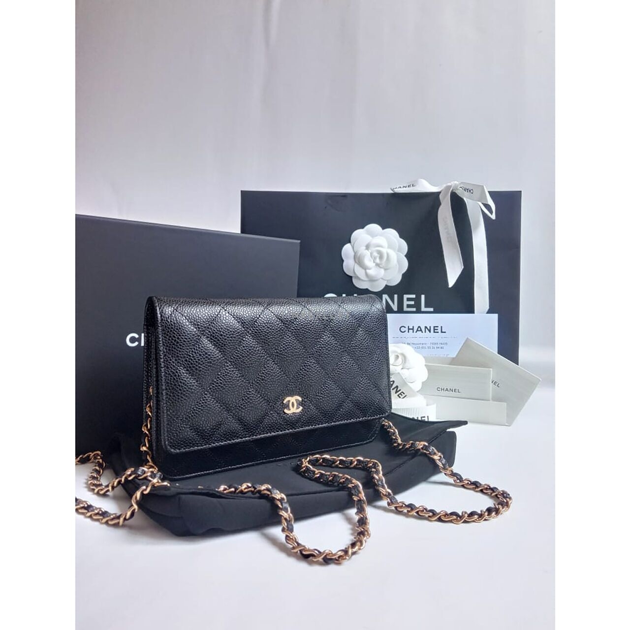 Chanel WOC Black Caviar GHW Chip Sling Bag