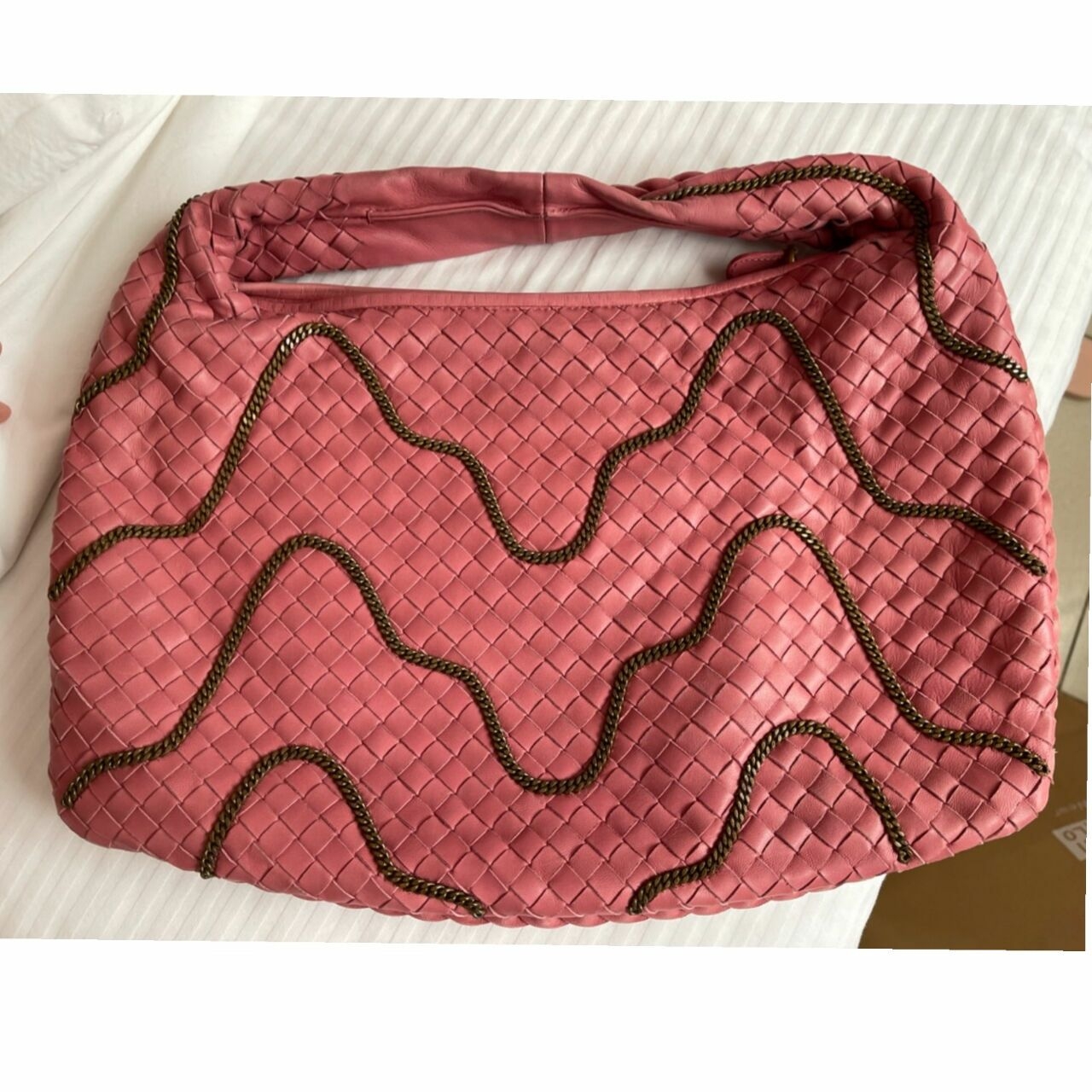 Bottega Veneta Pink Intrecciato Chain Hobo Bag