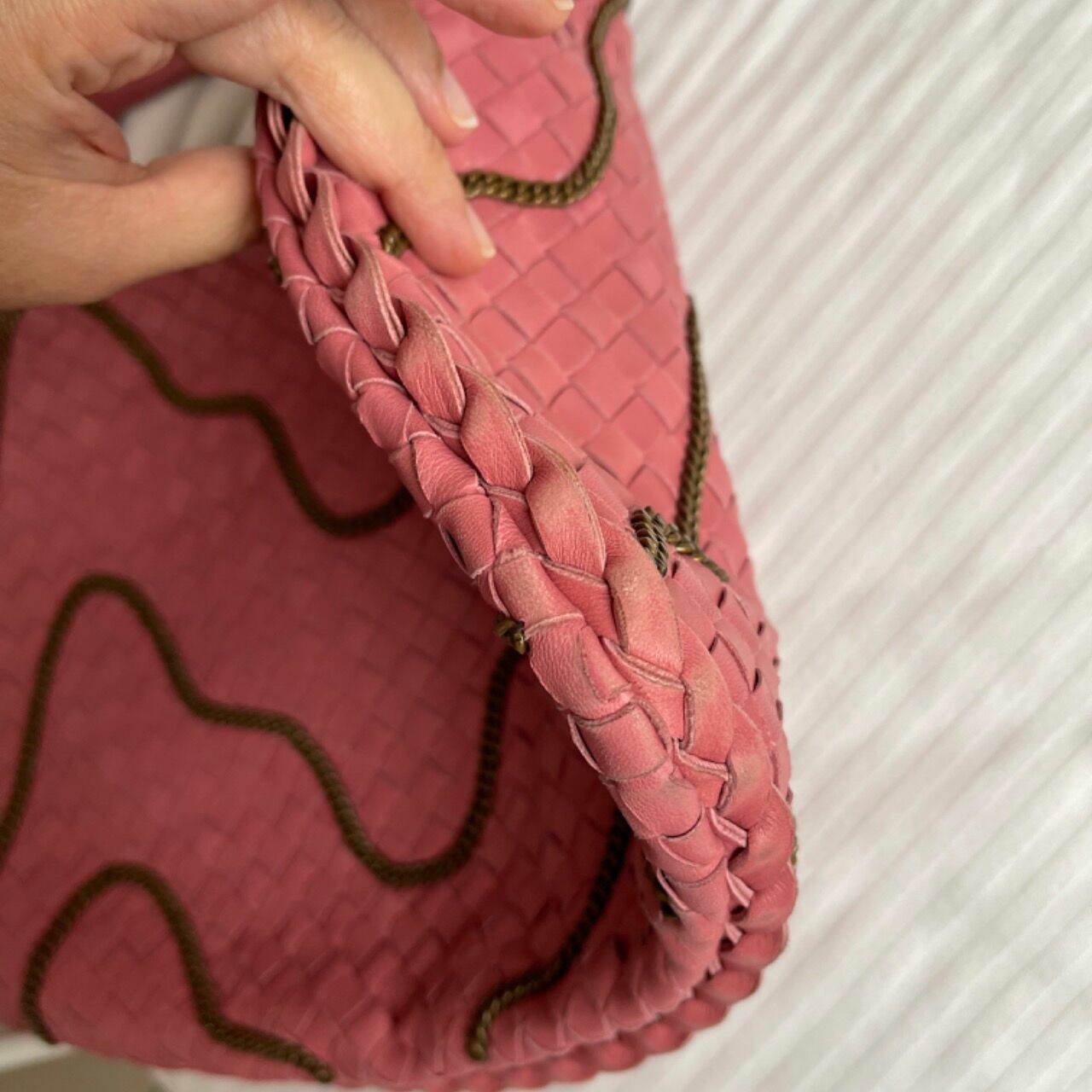 Bottega Veneta Pink Intrecciato Chain Hobo Bag