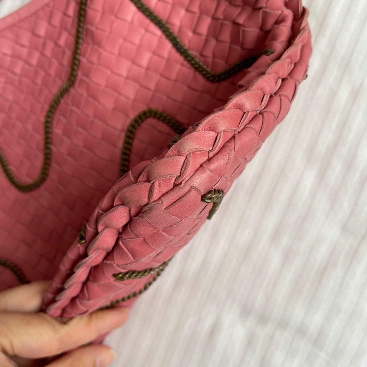 Bottega Veneta Pink Intrecciato Chain Hobo Bag