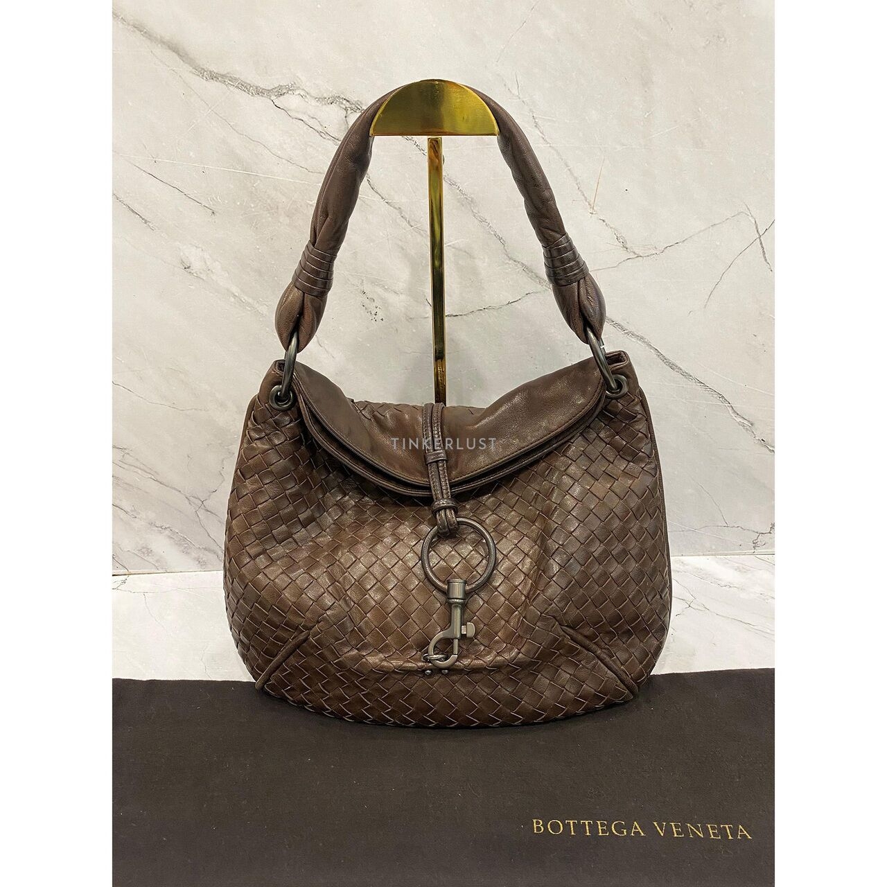 Bottega Veneta Hobo Hook Clasp Intrecciato Brown SHW Shoulder Bag