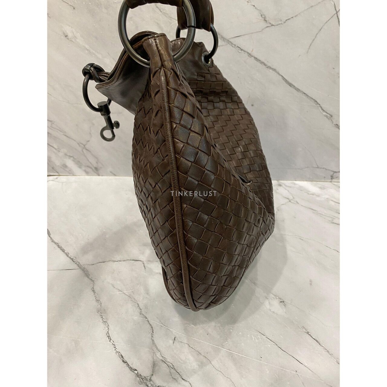 Bottega Veneta Hobo Hook Clasp Intrecciato Brown SHW Shoulder Bag