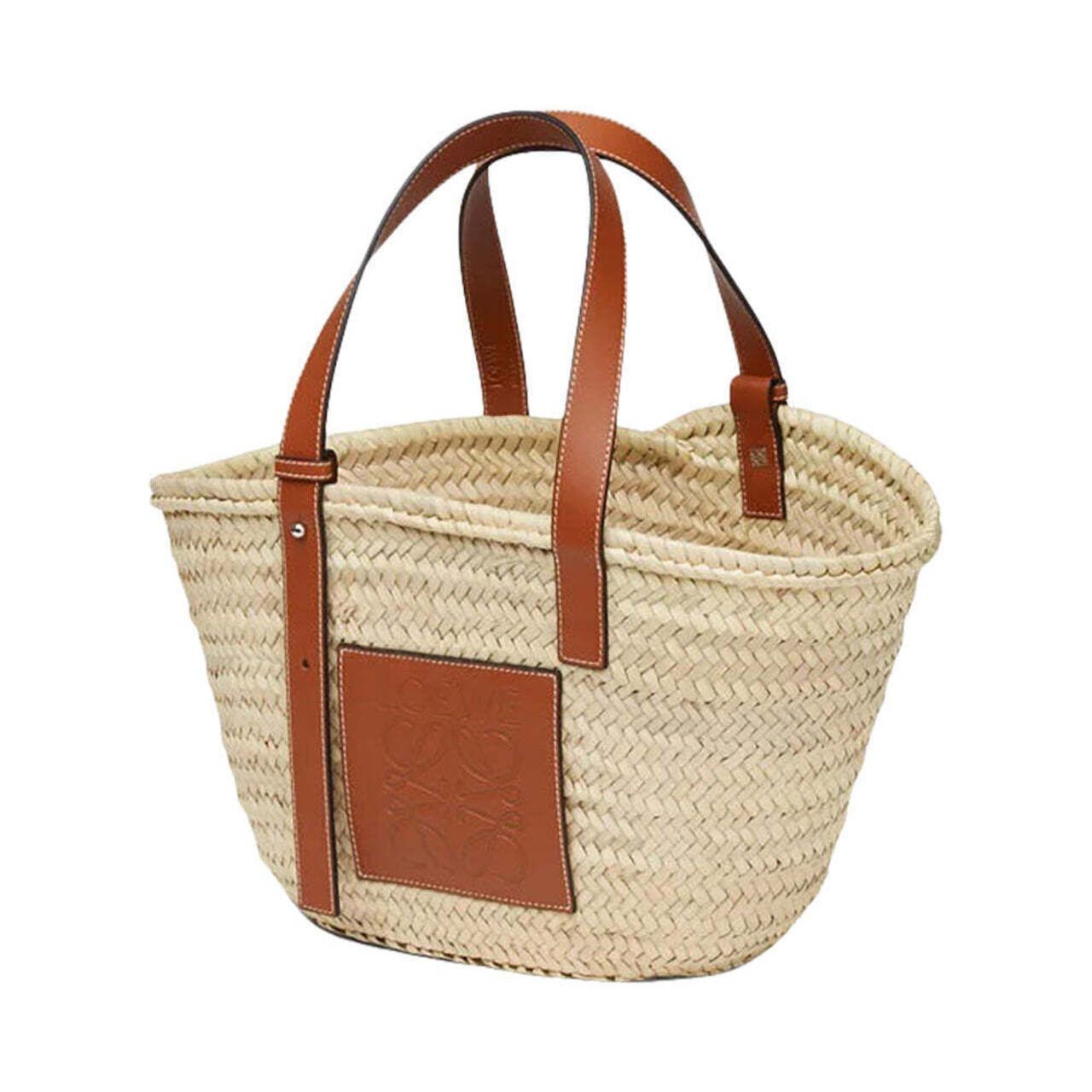 Loewe Medium Basket Bag in Palm Leaf and Calfskin Natural Tan