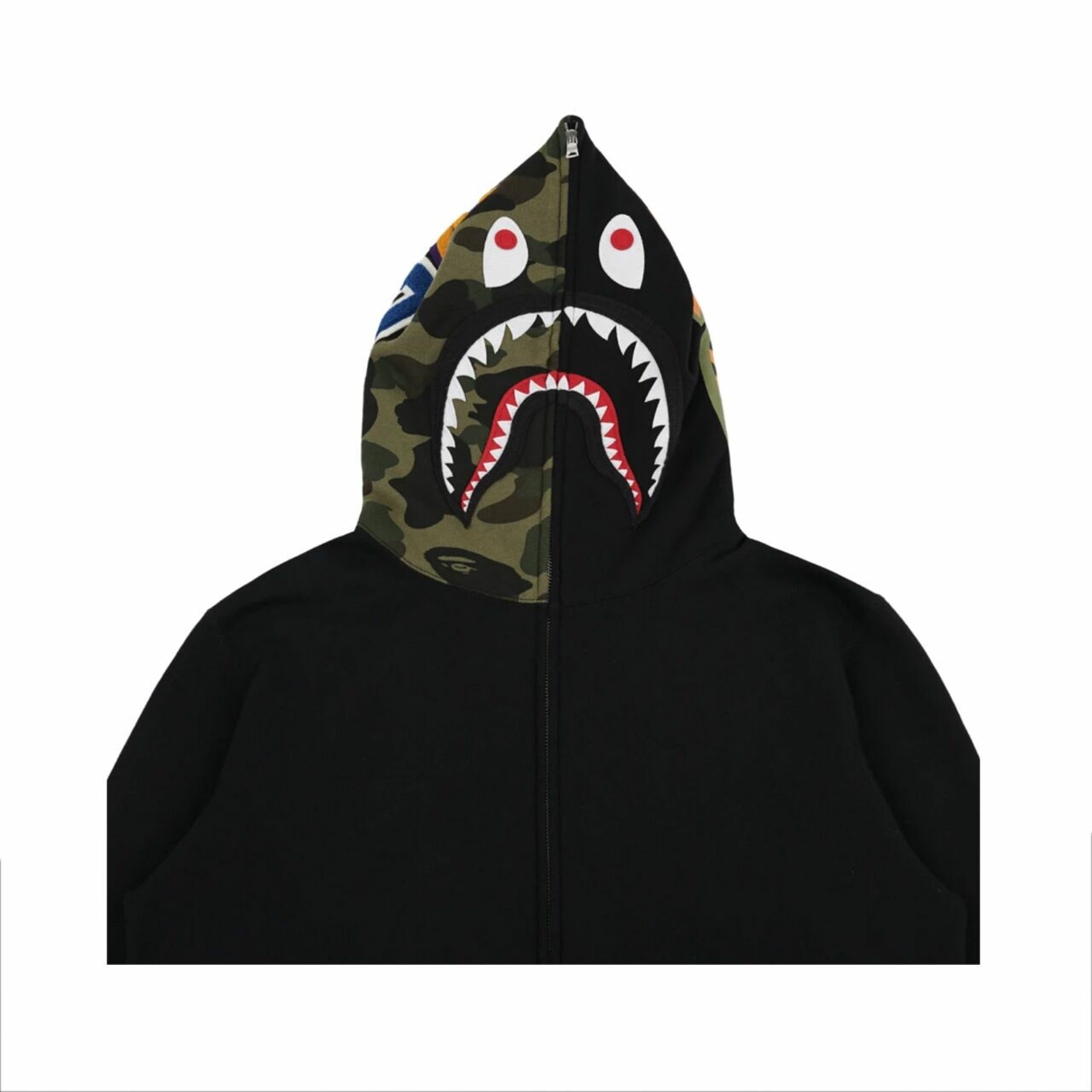 A Bathing Ape Black Shark Full Zip Hoodie Camo Hood Sweater