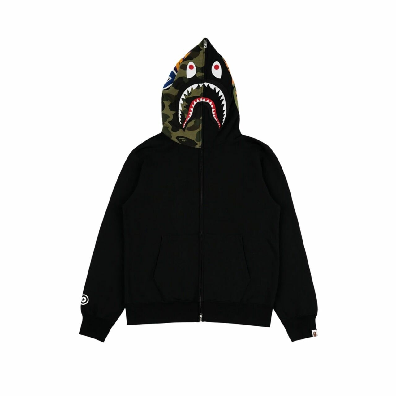 A Bathing Ape Black Shark Full Zip Hoodie Camo Hood Sweater