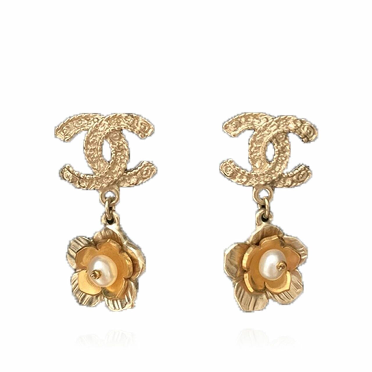 Chanel CC Flower Gold Earring Drop Jewellery