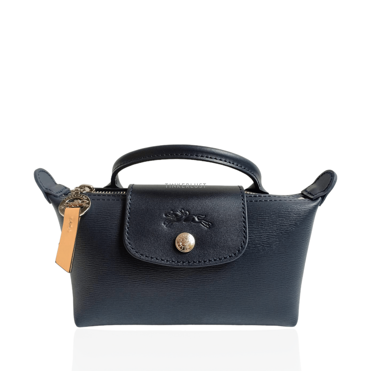 Longchamp Le Pliage City Navy Pouch with Handle Leather