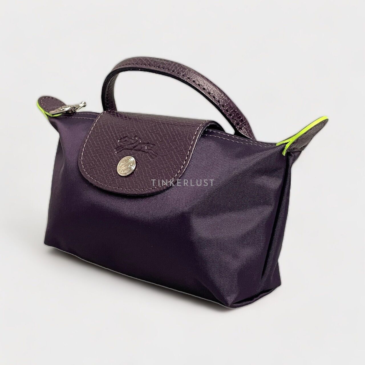 Longchamp Le Pliage Green Dark Purple Top-Handle Pouch